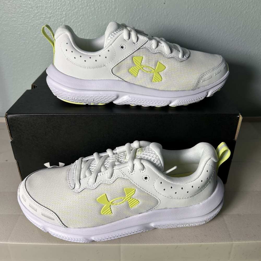 Under Armour Womens Charged Assert 10 Running Shoes White Lime 3026179-110 8.5